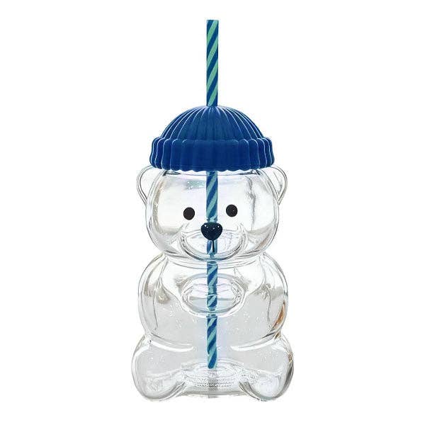 Teddy Bear Shaped 20oz Glass Tumbler w/ Hat Top & Straw